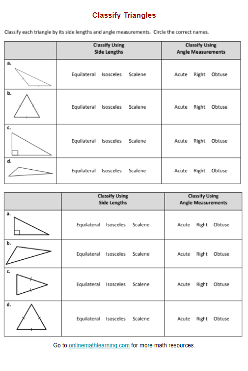 classify triangles worksheet