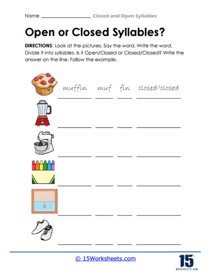 open closed syllables worksheet