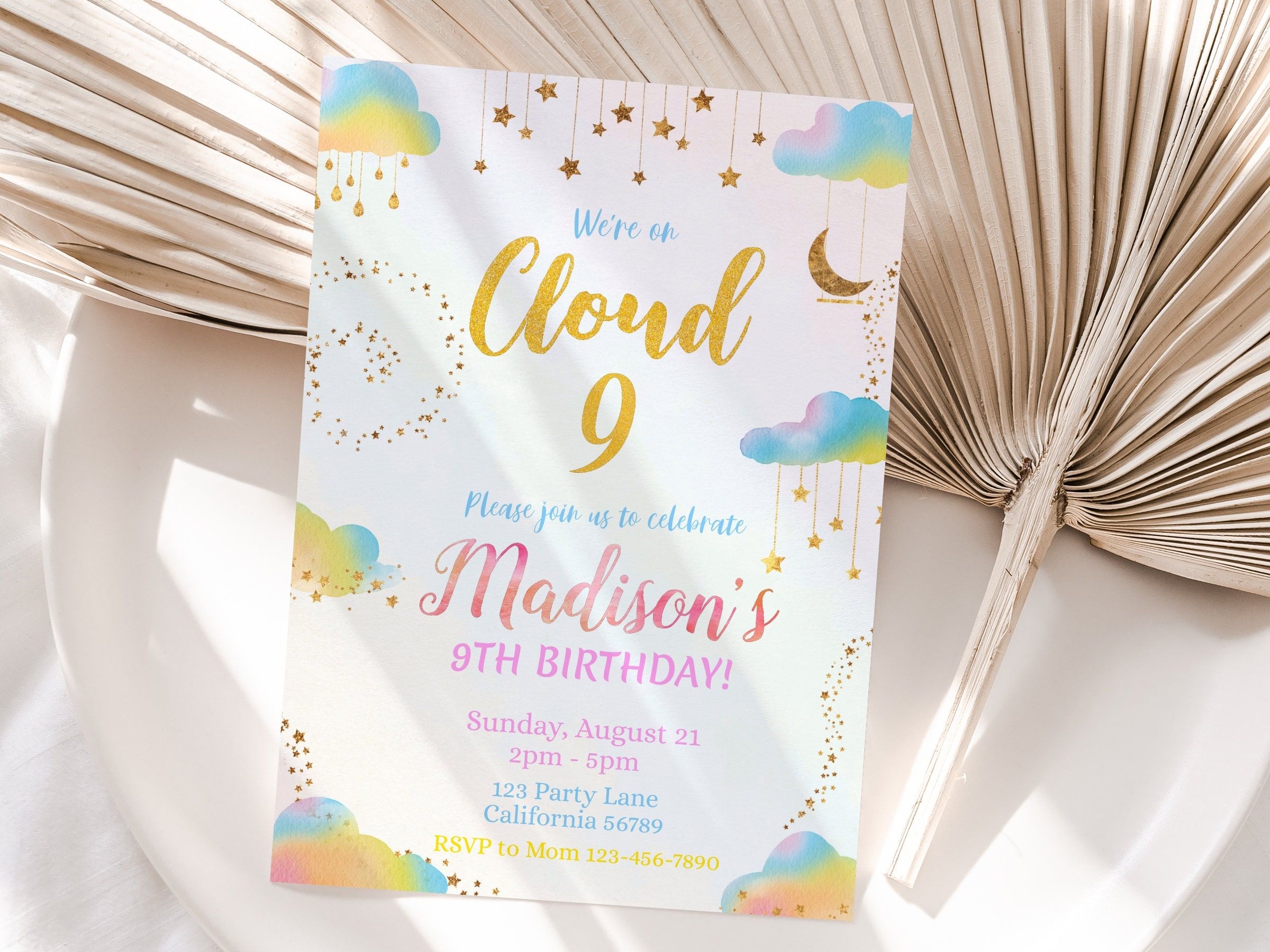 Cloud 9 Birthday Invitation Cloud Nine Party Invitation Girl 9th