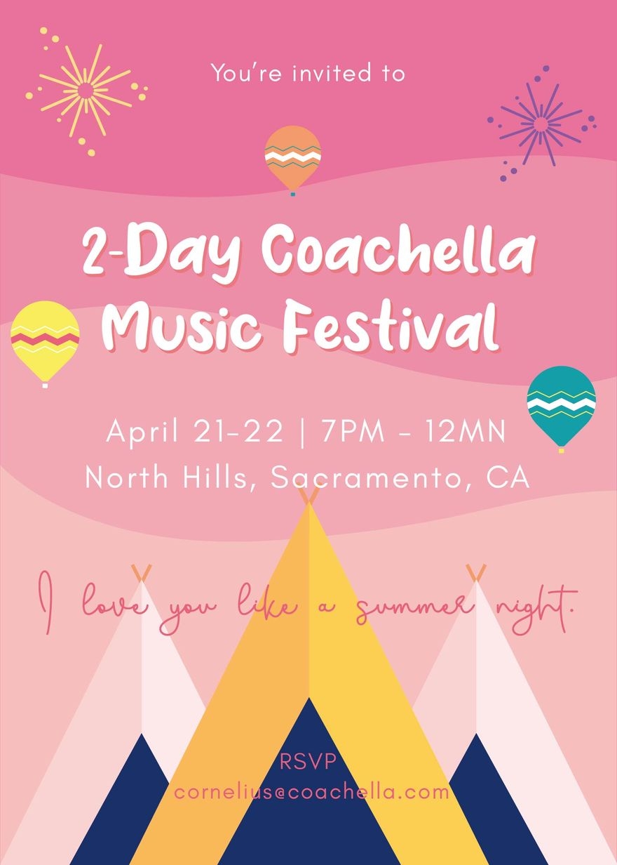 coachella themed party invitation template