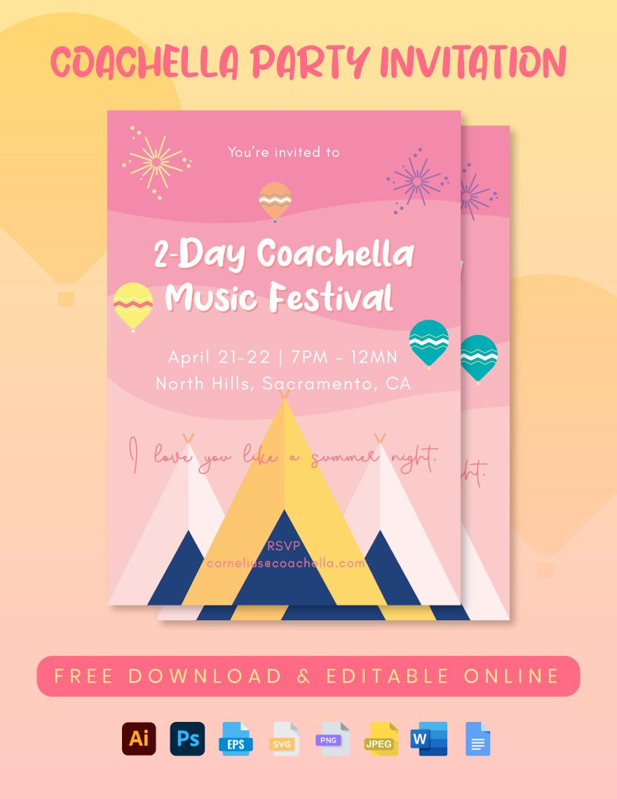 Coachella Party Invitation In Illustrator PSD Word Google Docs