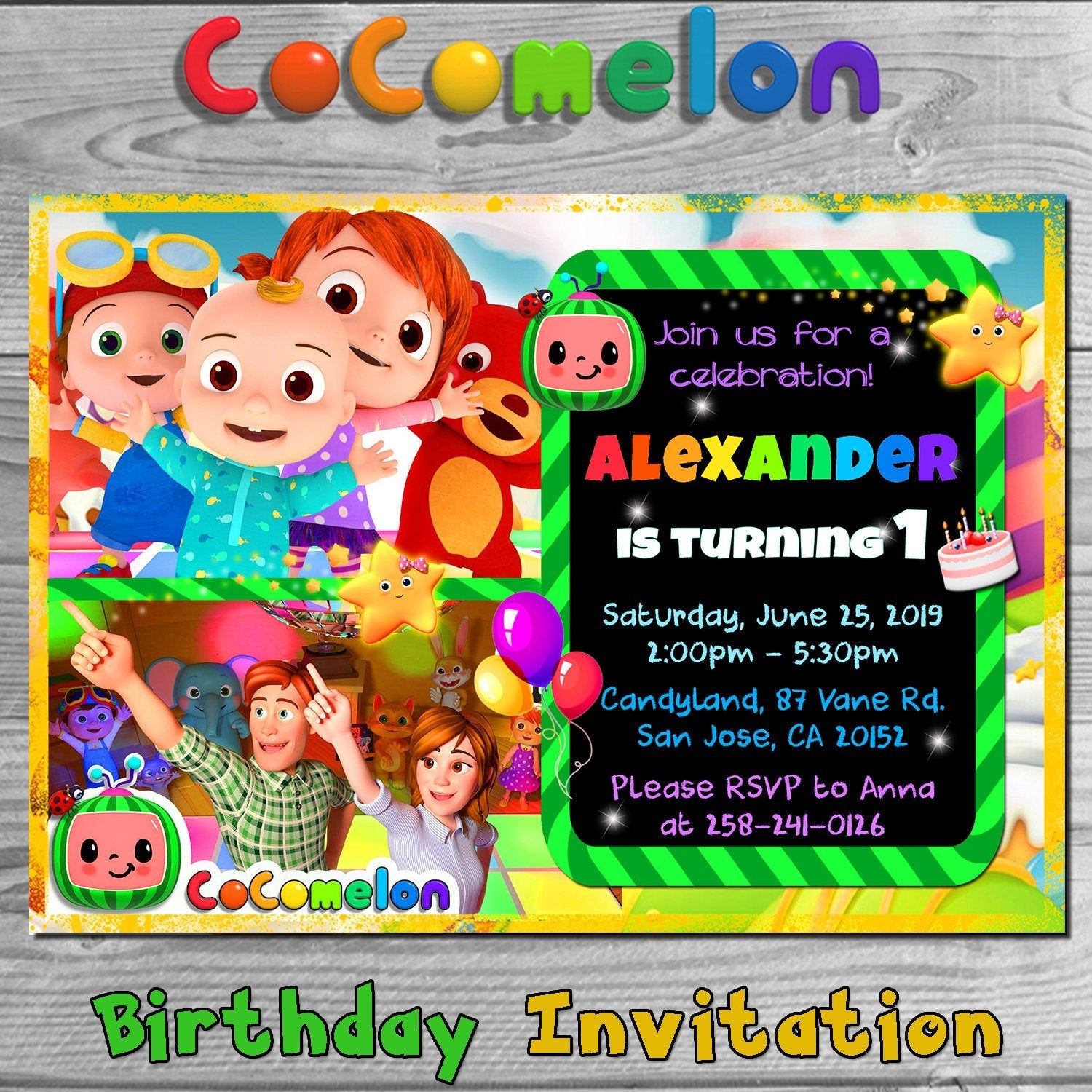 Cocomelon Invitation Card Template