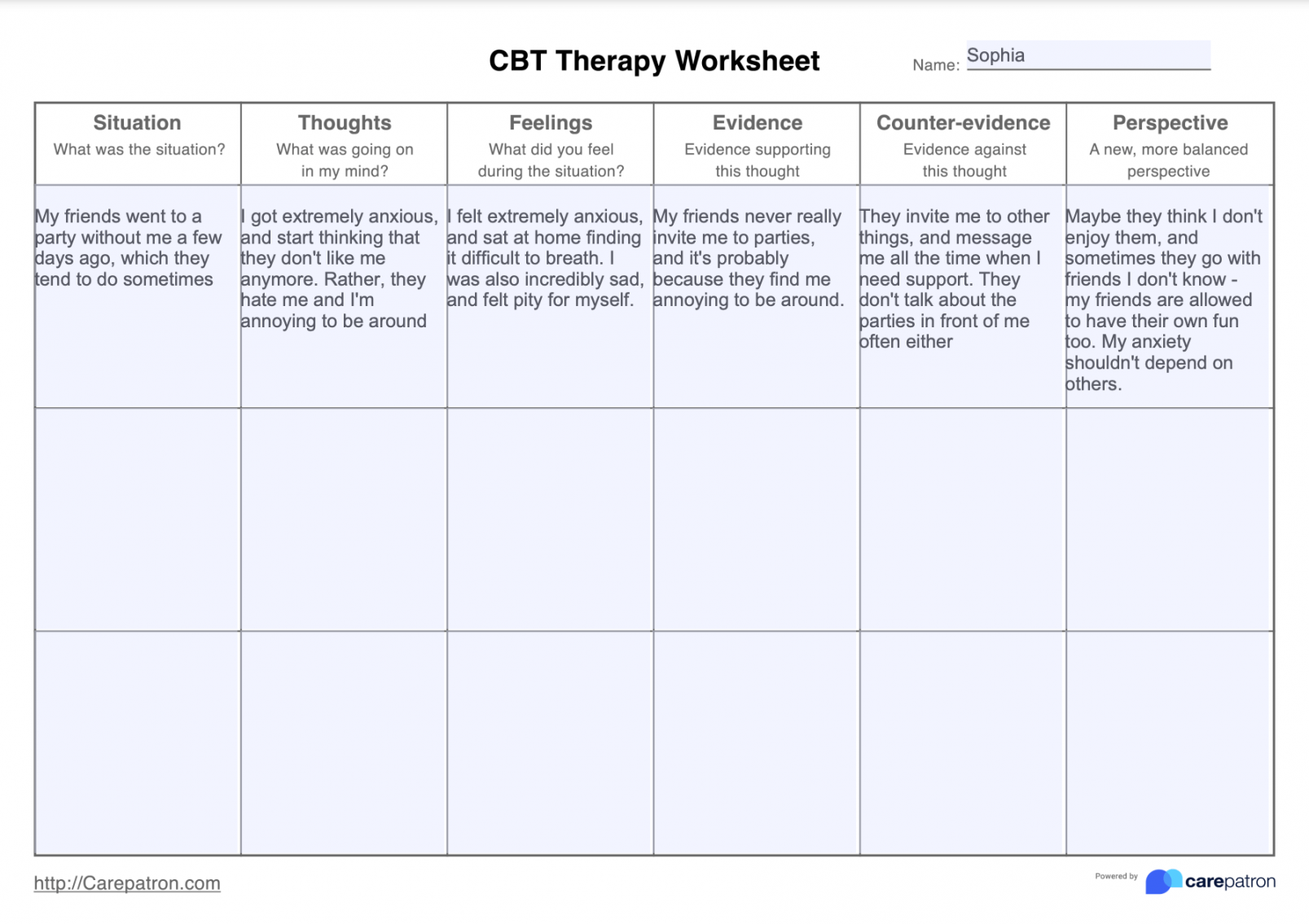 Cognitive Behavioral Therapy Worksheet Printable PDF Template