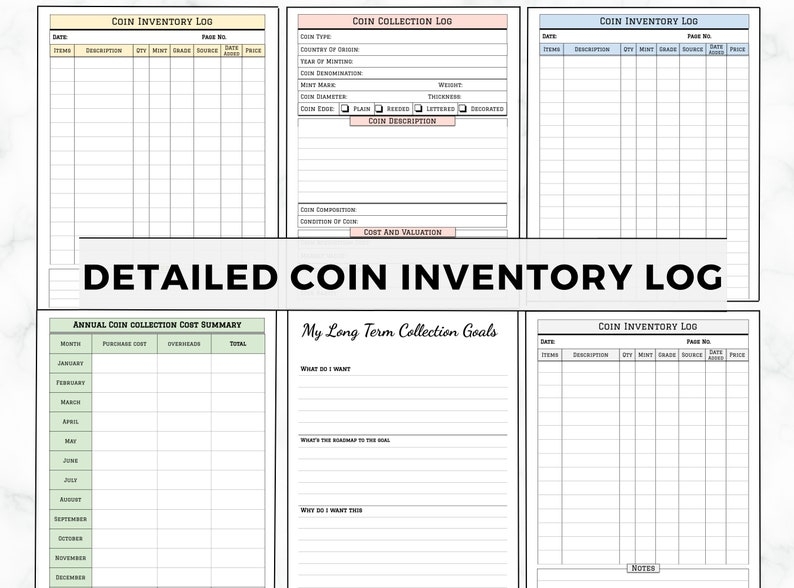 Coin Collection Printable Coin Inventory Log Book For Coin Etsy