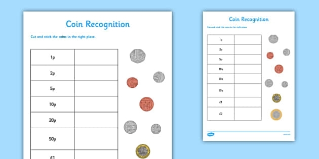 coin recognition worksheets