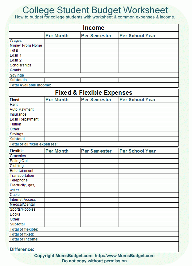 printable budget worksheet for high school students