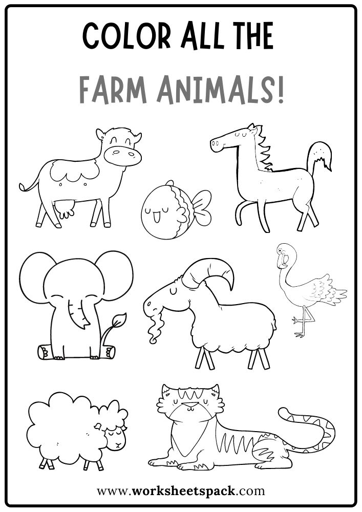 Color All The Farm Animals Worksheet