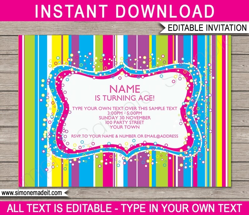 Colorful Invitation Template Colorful Birthday Party Etsy