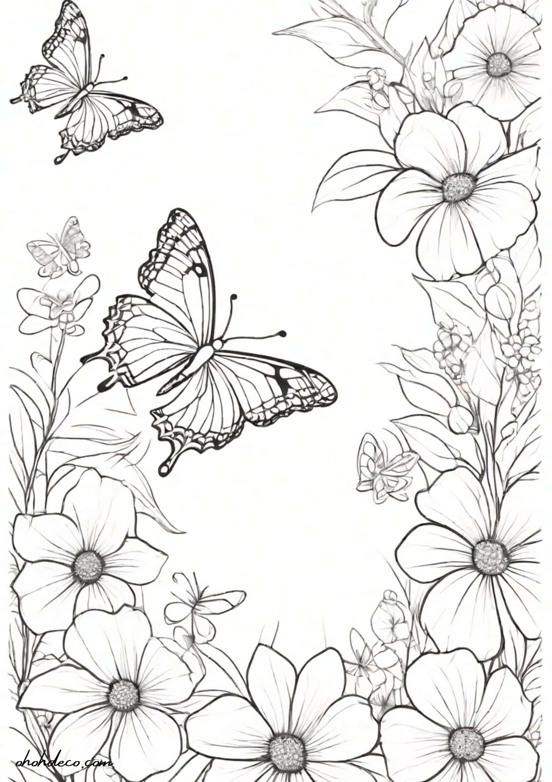 Coloring page butterfly flowers Ohoh Deco