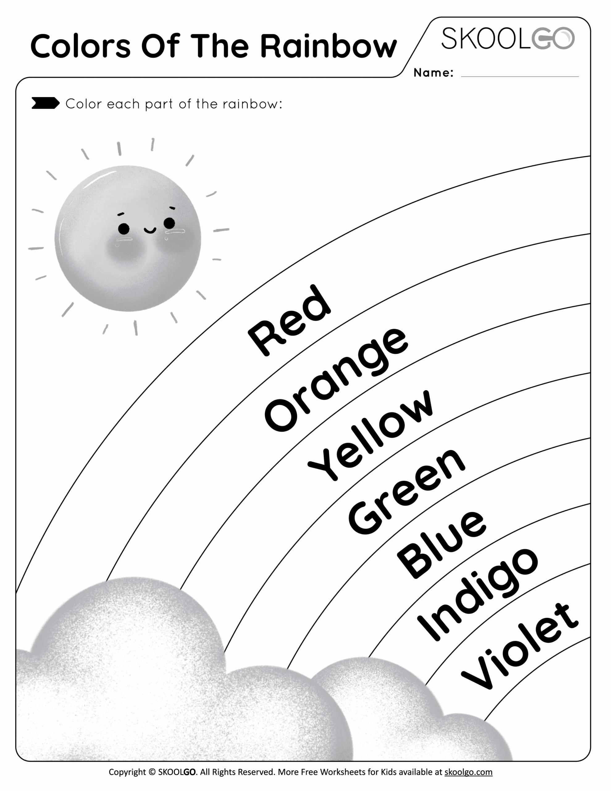 rainbow colours worksheet