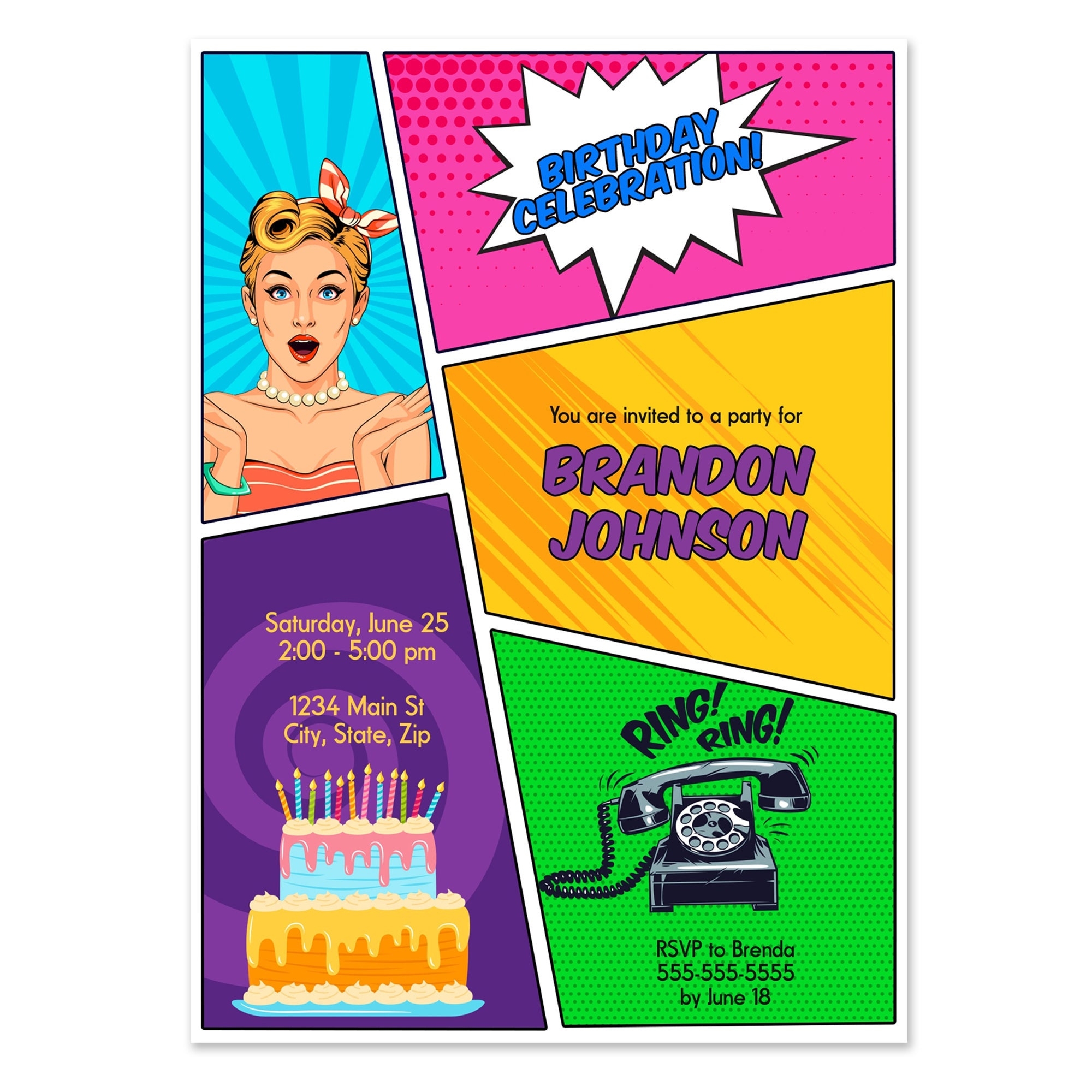 Comic Invitation Pop Art Invitation Colorful Birthday Invitaton Comicon 