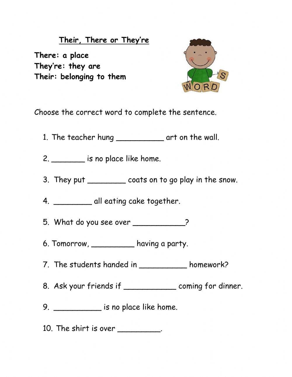 Common Core Grammar Worksheet There Their And Theyre Worksheets 