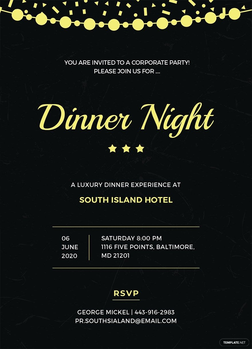 Company Dinner Night Invitation Template In Pages Illustrator Word 