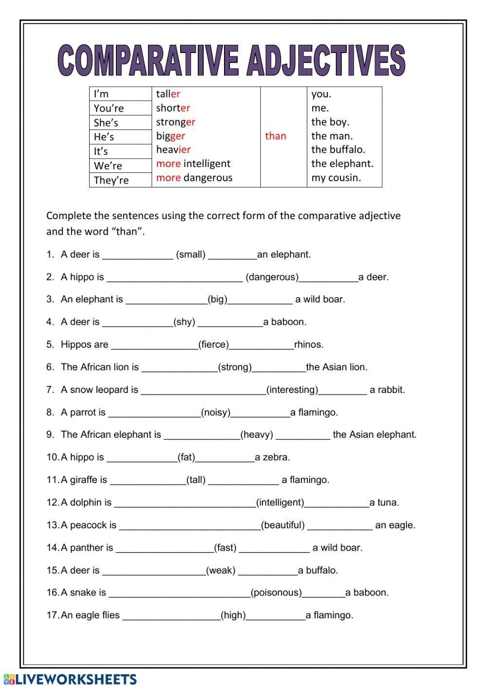 worksheets on adjectives