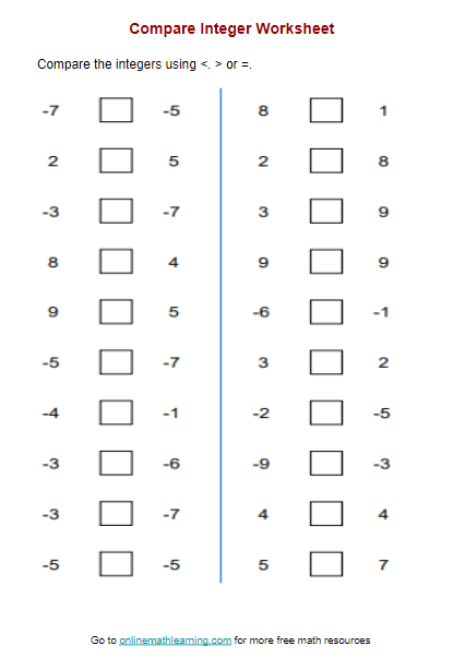 Compare Integers Worksheet answers Examples Worksheets Library