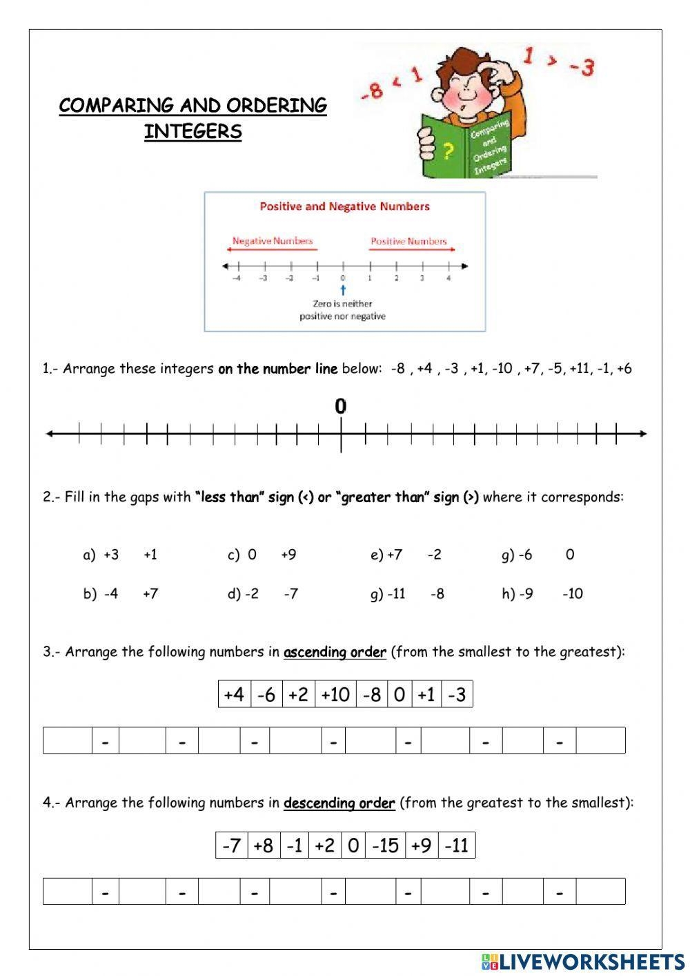 comparing integers worksheet