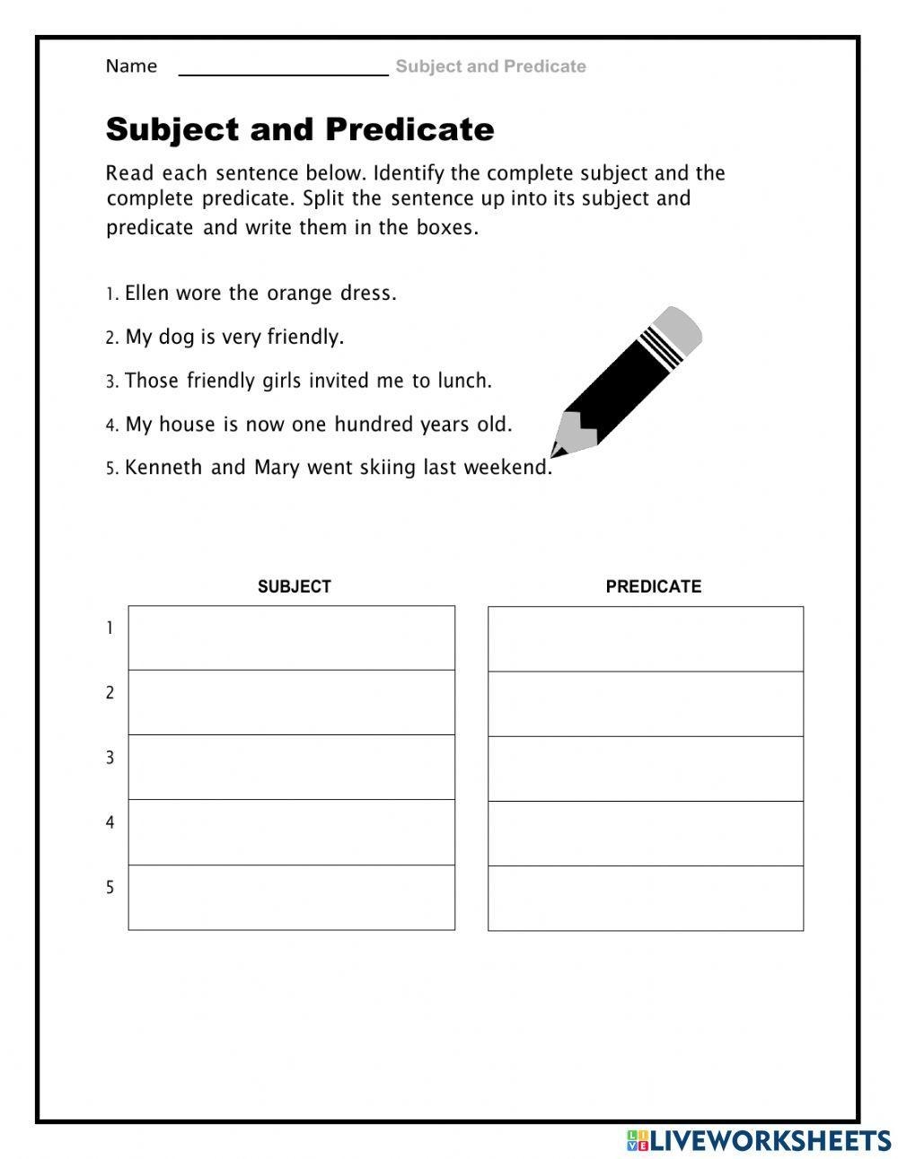 subject predicate worksheets