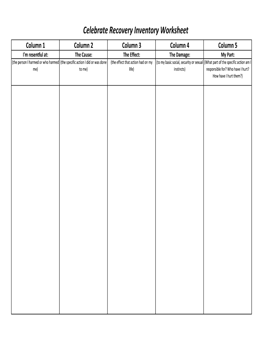 celebrate recovery inventory worksheet