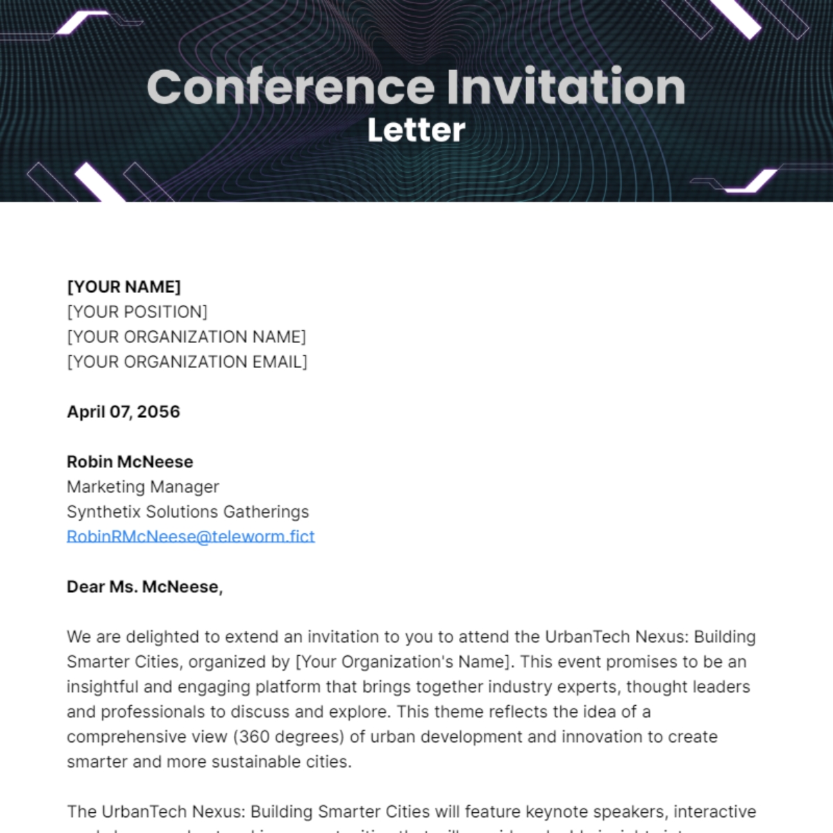 Conference Invitation Letter Template Edit Online Download Example 