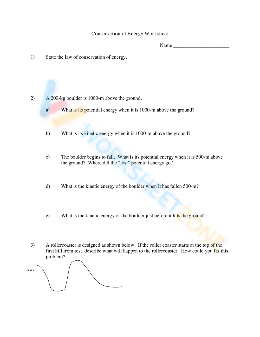 CONSERVATION OF ENERGY WORKSHEET Worksheet Worksheets Library
