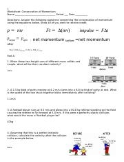 conservation of momentum worksheet
