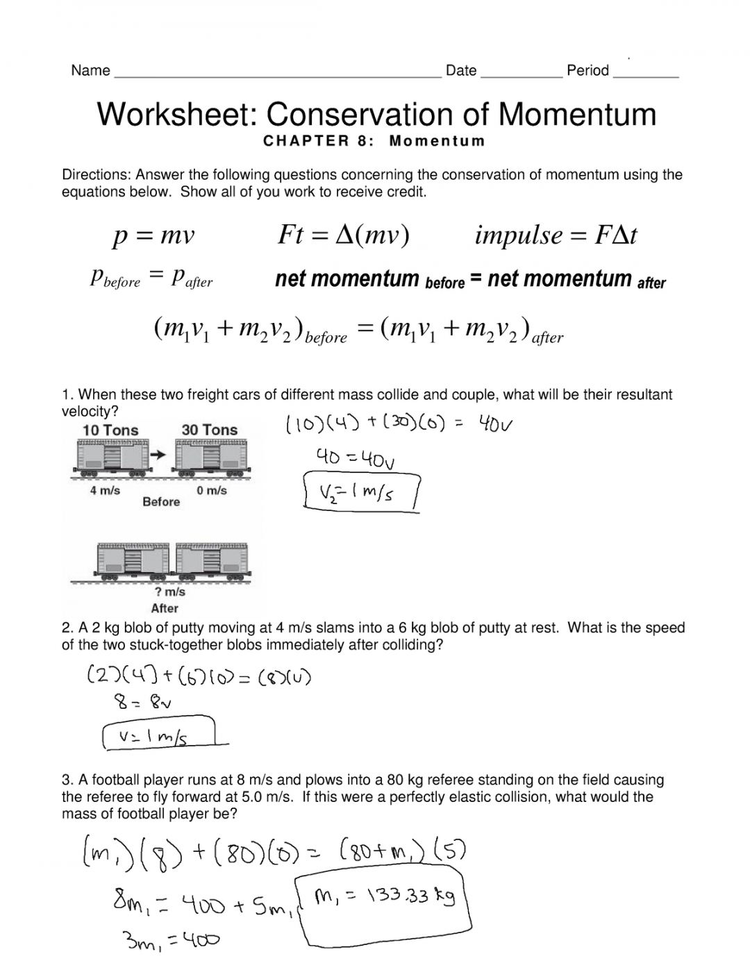 Conservation Of Momentum Worksheet Martin Lindelof