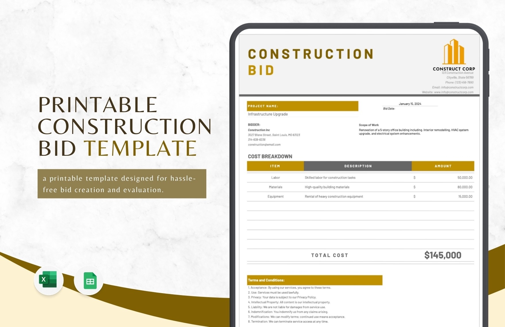 Construction Invitation To Bid ITB Template In Word PDF Google Docs
