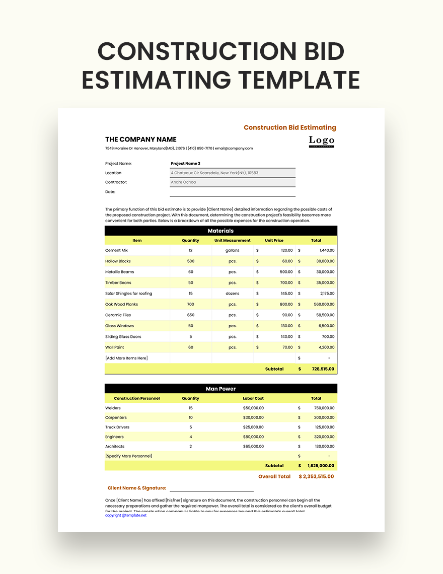 construction invitation to bid template
