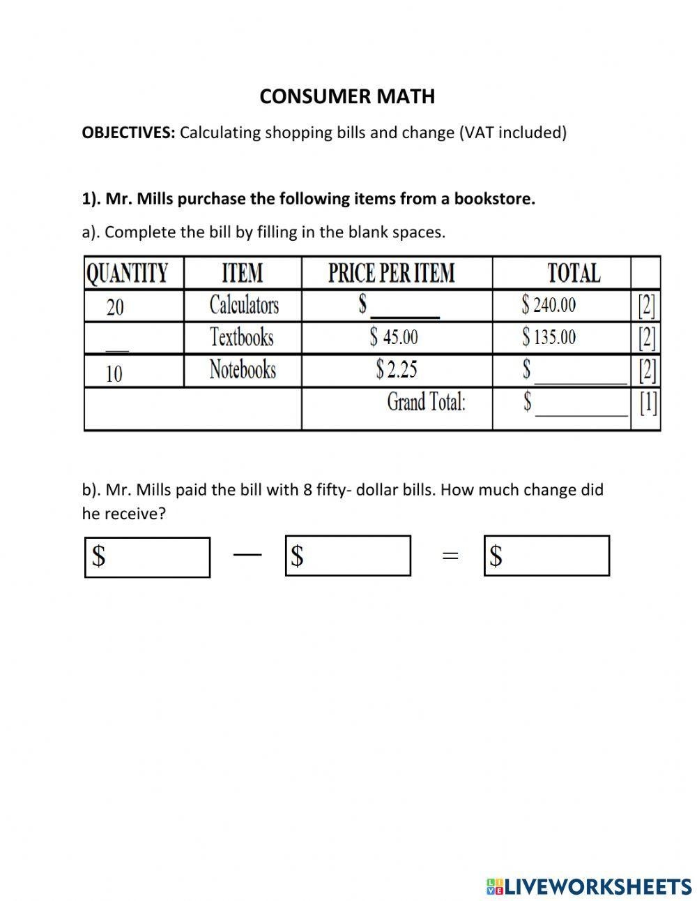 Consumer Math Lesson Plans Worksheets Reviewed By Teachers 