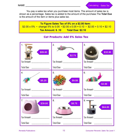 Consumer Percents Calculating Sales Tax Level 1 Worksheets Library
