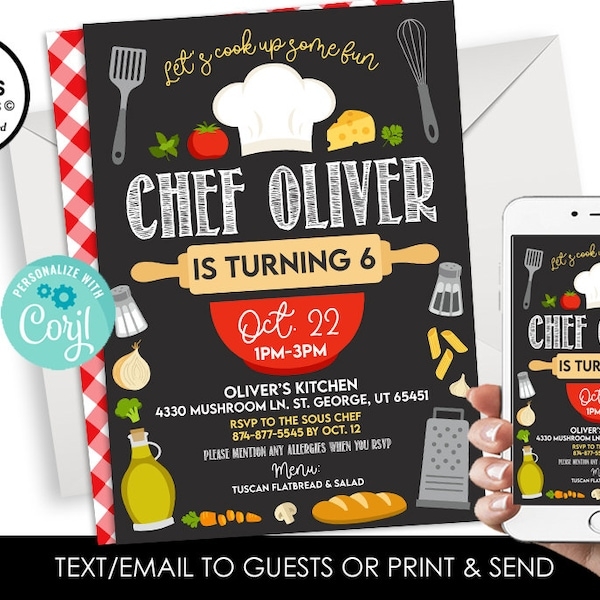 Cooking Class Birthday Invitation Template Etsy