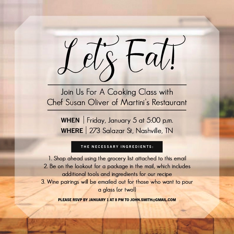 cooking class invitation template