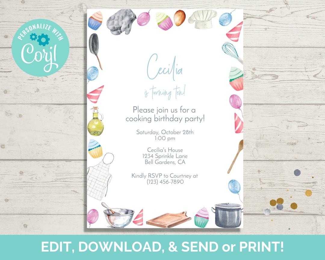 Cooking Party Invitation Template Cooking Party Birthday Invite 
