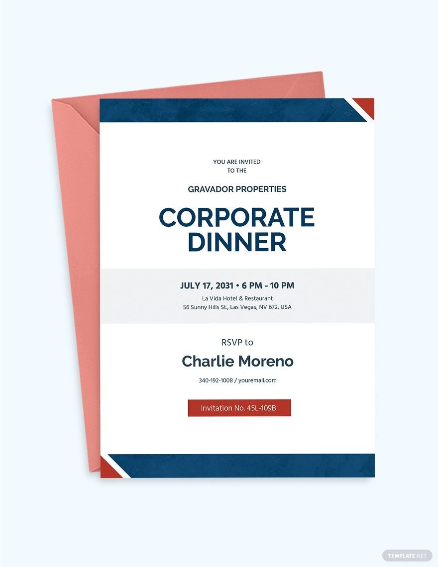 Corporate Dinner Invitation Template In Illustrator Publisher Word