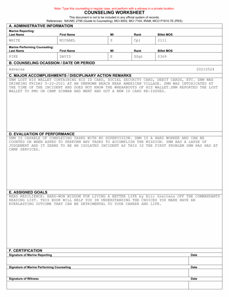 Counseling Example Worksheets Library