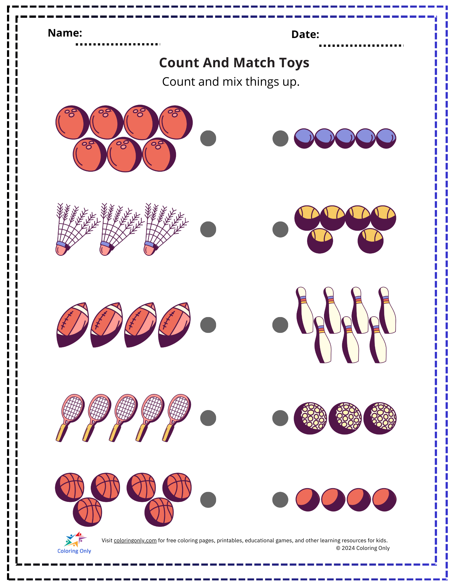 Count And Match Toys Free Printable Worksheet