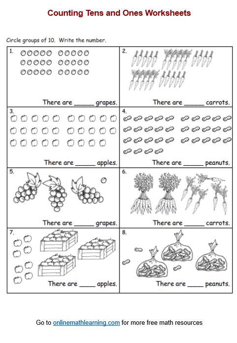 Count Tens Ones Worksheets First Grade Printable Answers 
