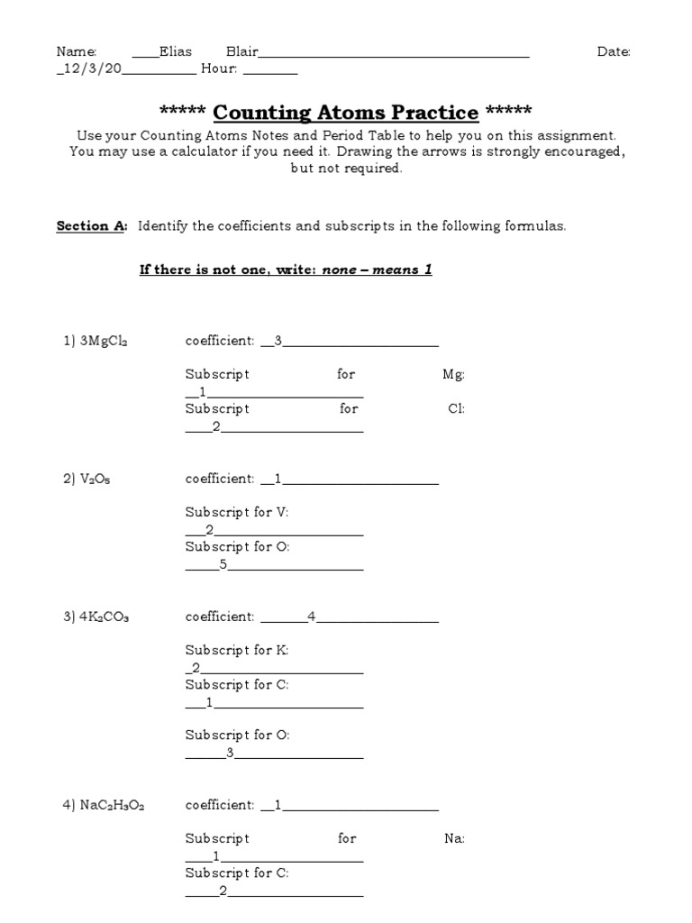 Counting Atoms Practice Advanced 2 PDF Molecules Atoms 