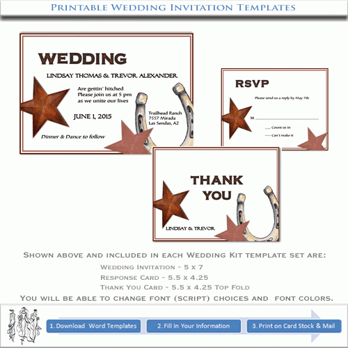 Cowboy Wedding Invitations Templates DIY Country Western