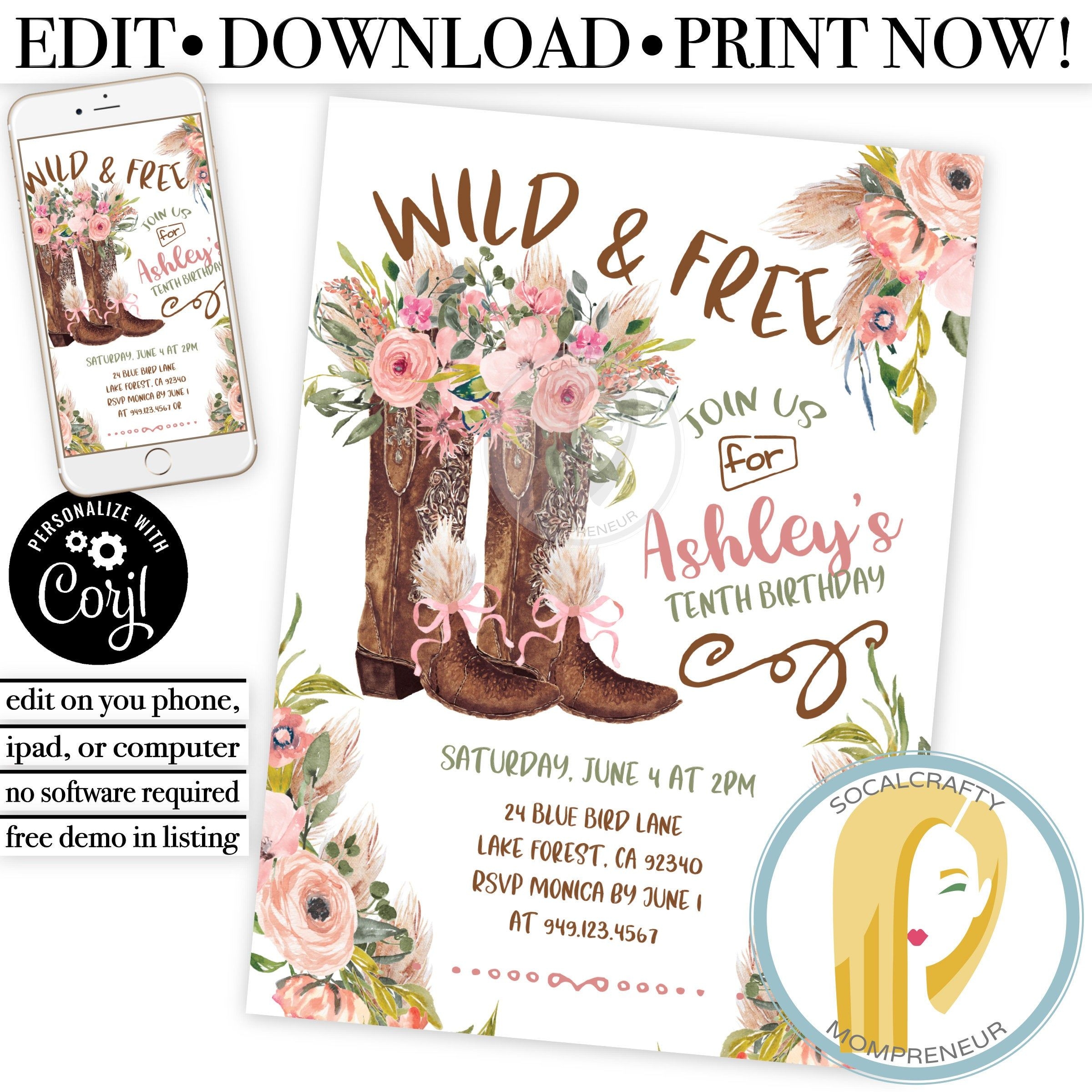 cowgirl party invitation templates free