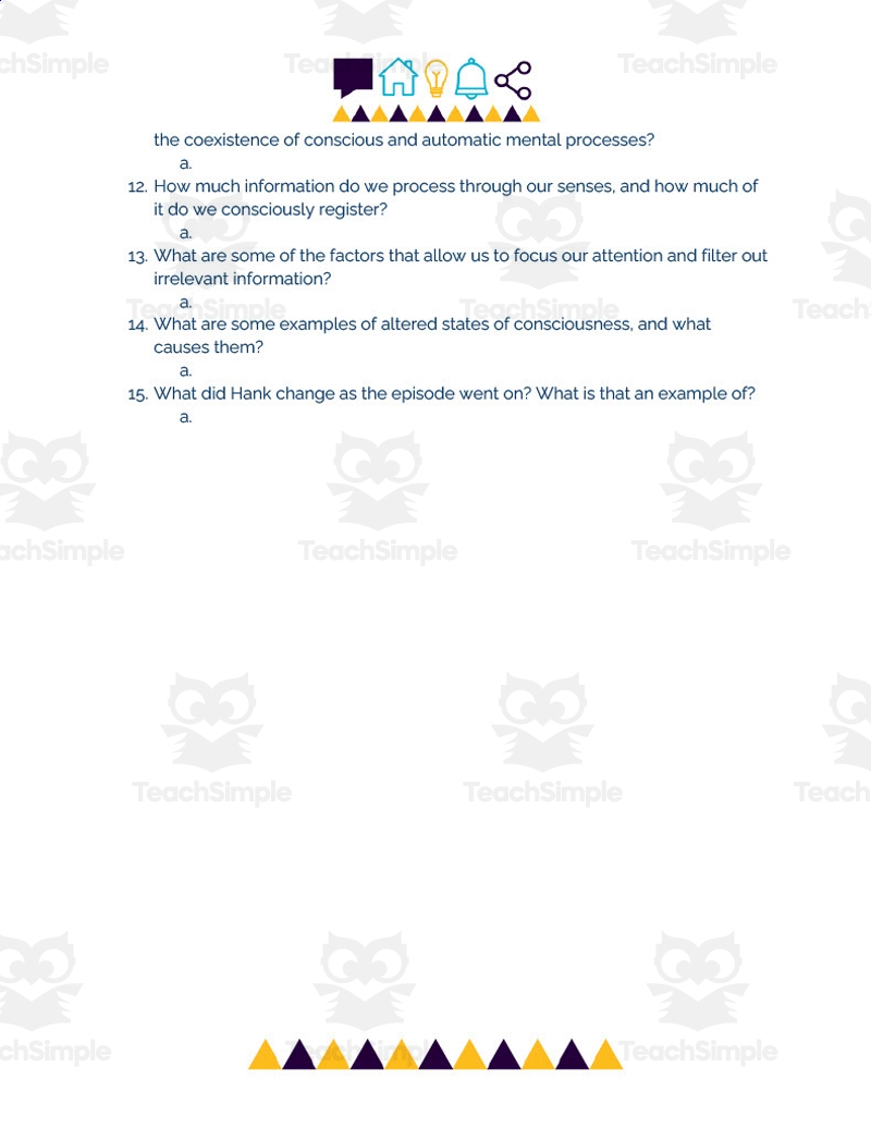 states of consciousness psychology worksheet