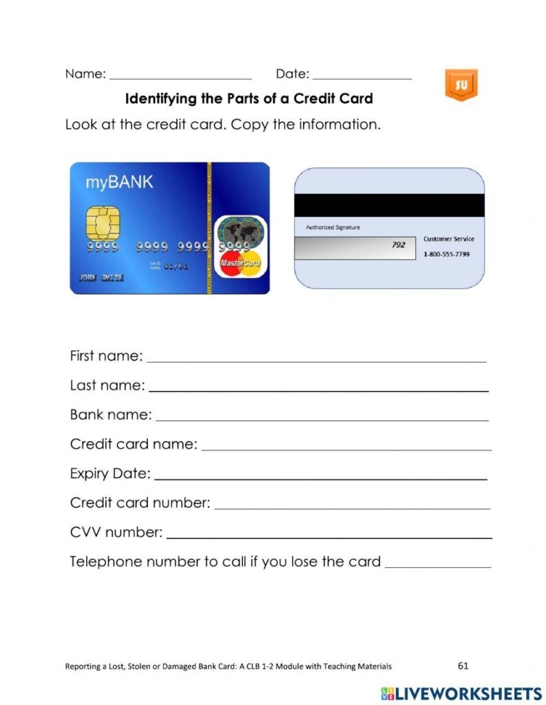 Credit Card Comparisons Worksheet Life Skills Worksheets Library