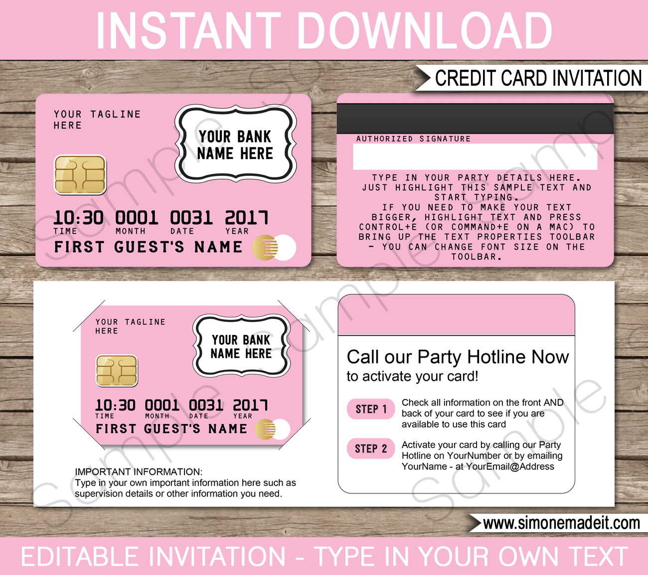 Credit Card Invitations Template Pink Regarding Credit Card Template