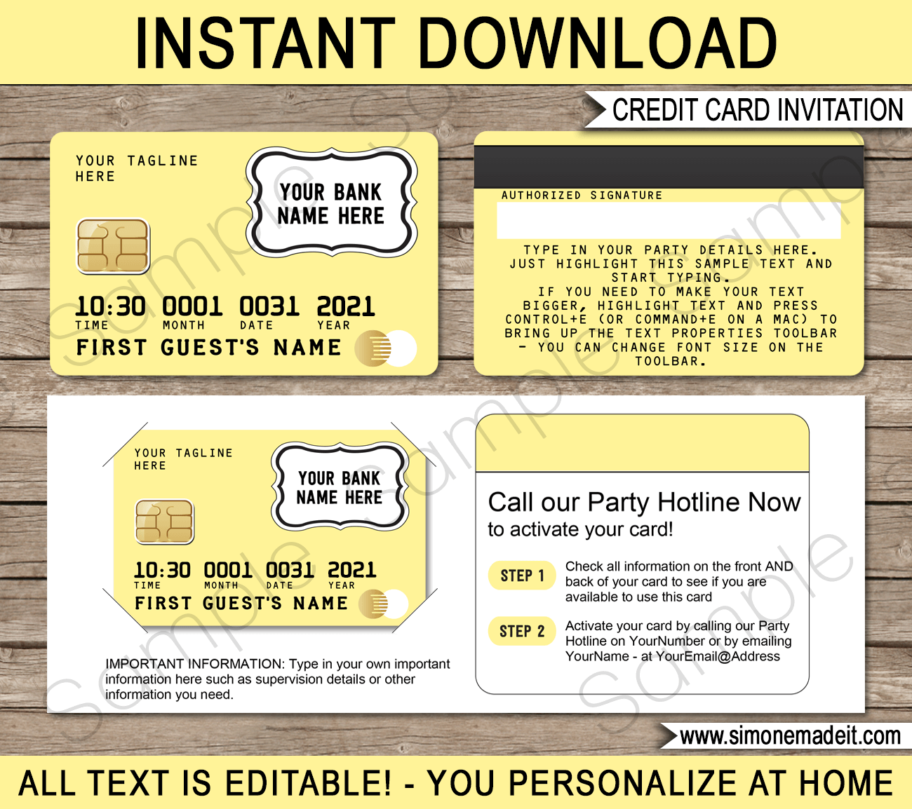 credit card invitations template