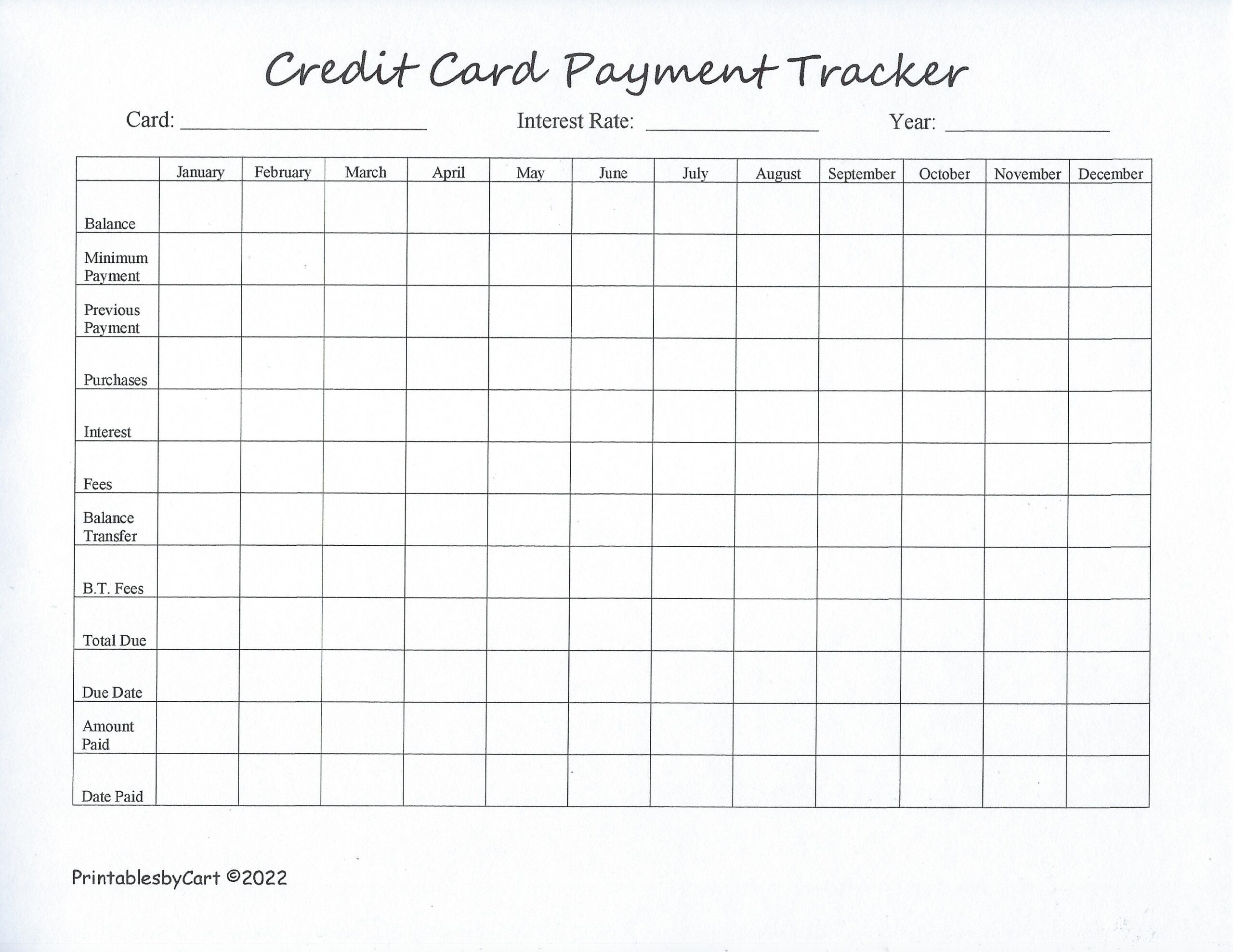 Credit Card Payment Tracker Debt Tracker Worksheet Yearly Credit 