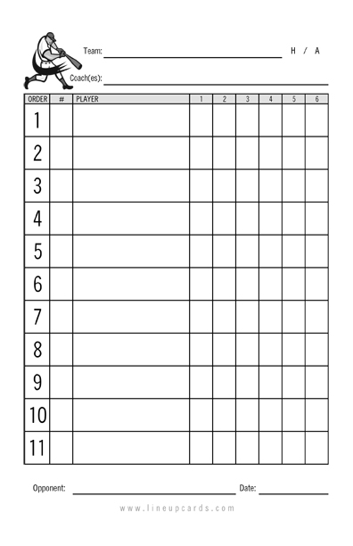 Custom Recreational Baseball League Lineup Cards LineupCARDS