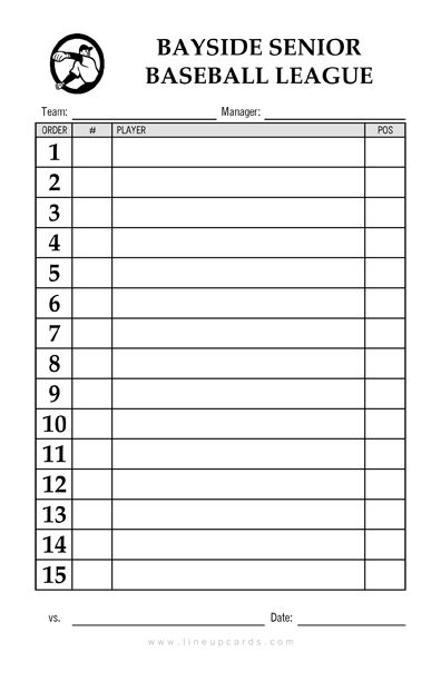 Custom Recreational Baseball League Lineup Cards LineupCARDS