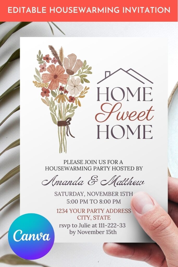 Customizable Housewarming Invitation Floral Home Sweet Home Party Invite