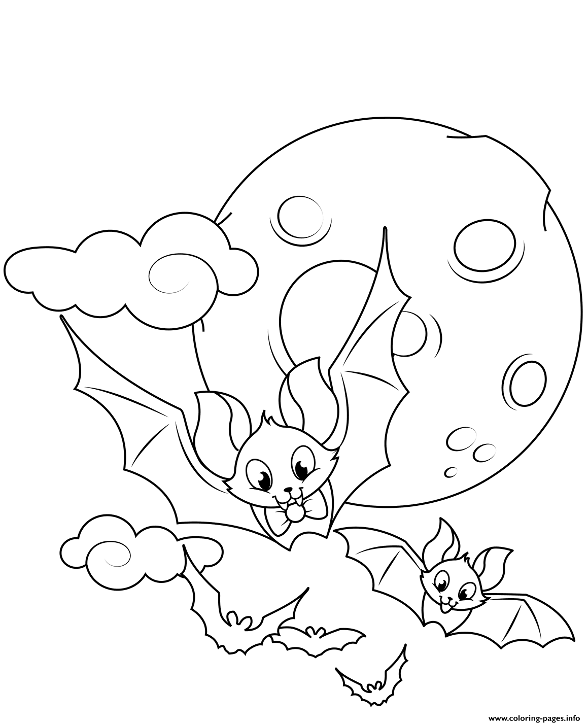 Cute Flying Bats Halloween Coloring Page Printable