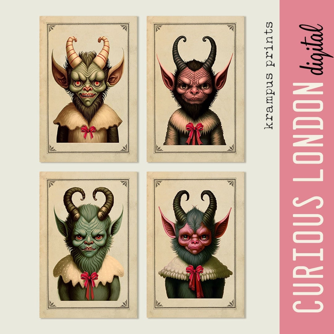 Cute Krampus Prints Printable Krampus Art Vintage Christmas Etsy
